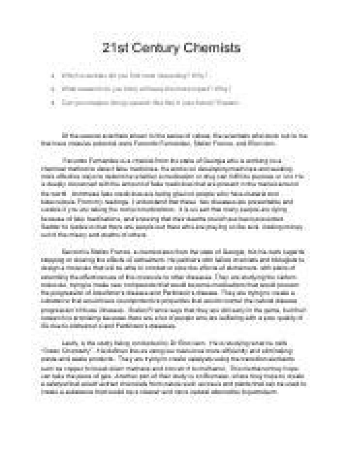 The Greatest 21st Century Chemists