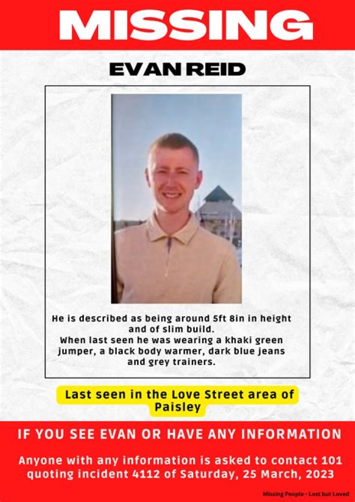 Help Find Missing Evan Reid Who Was Last Seen At Paisley Renfrews, Uk
