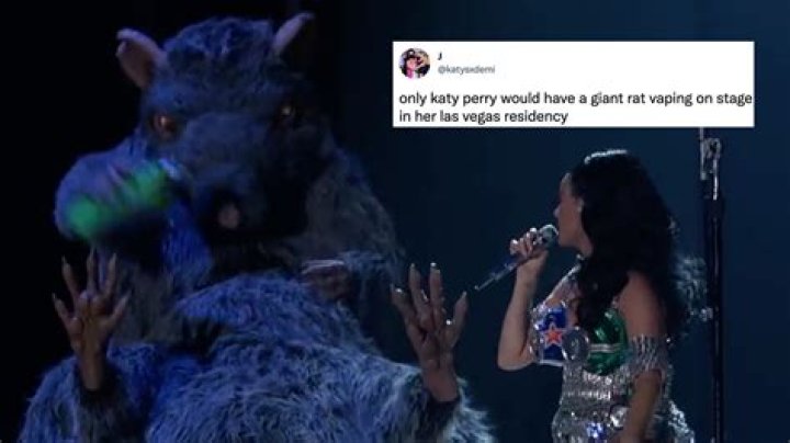 Agent of chaos Katy Perry introduces vape-smoking rat puppet to live show